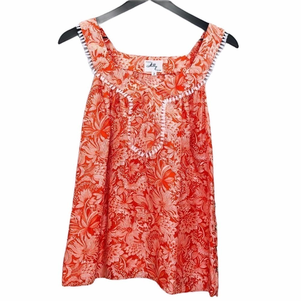 100% Silk Floral Blouse Orange and White